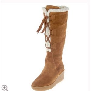 Super MICHAEL Michael  Kors Suede Wedge Faux Shearling  Boots 6.5